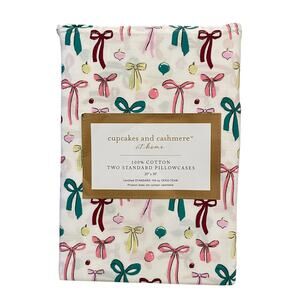 Cupcakes & Cashmere 100% Cotton BOWS Standard Pillowcase Set of 2 New